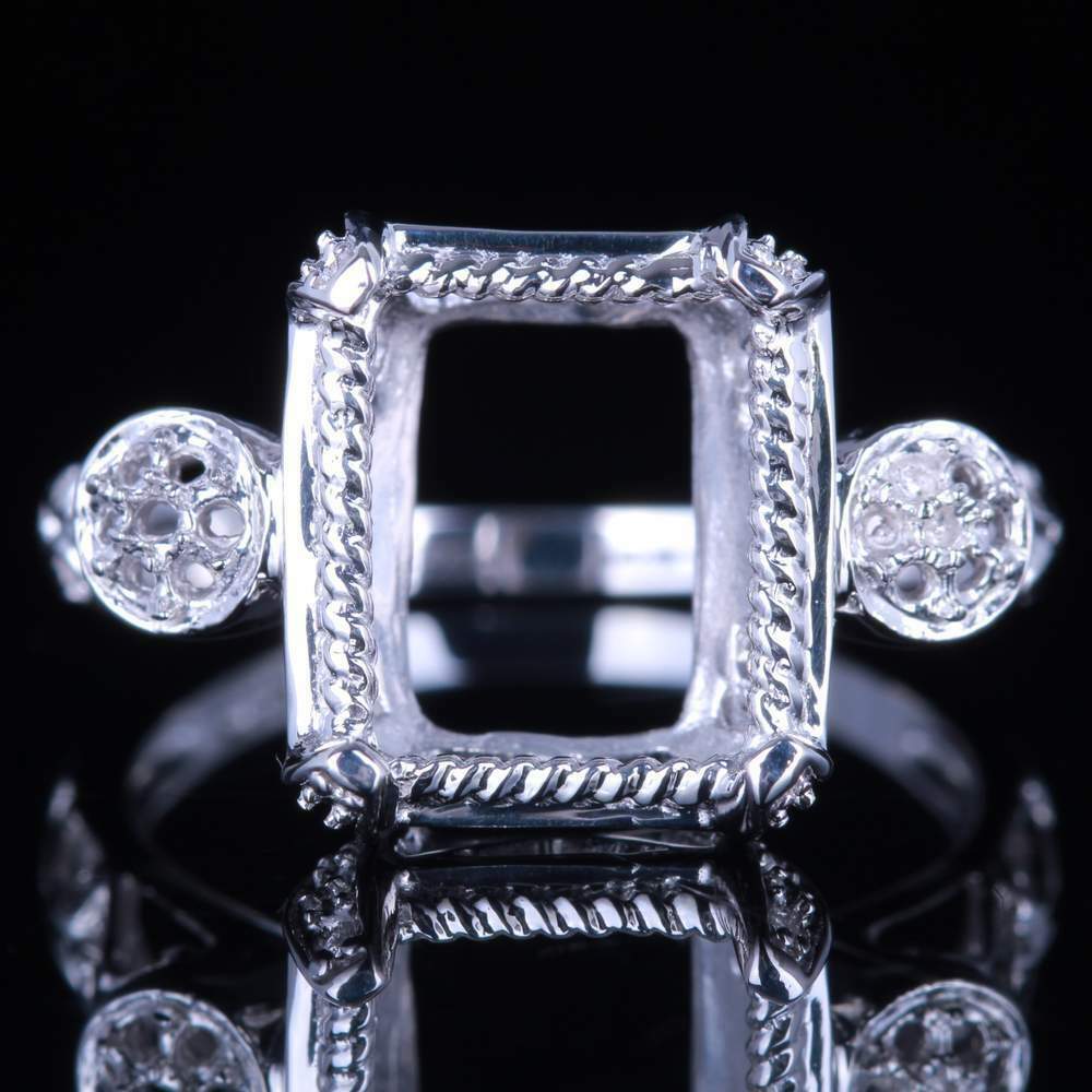 Sterling Silver Emerald/cushion 9x7.5mmto9.5x8mm Semi Mount Wedding Ring Jewelry