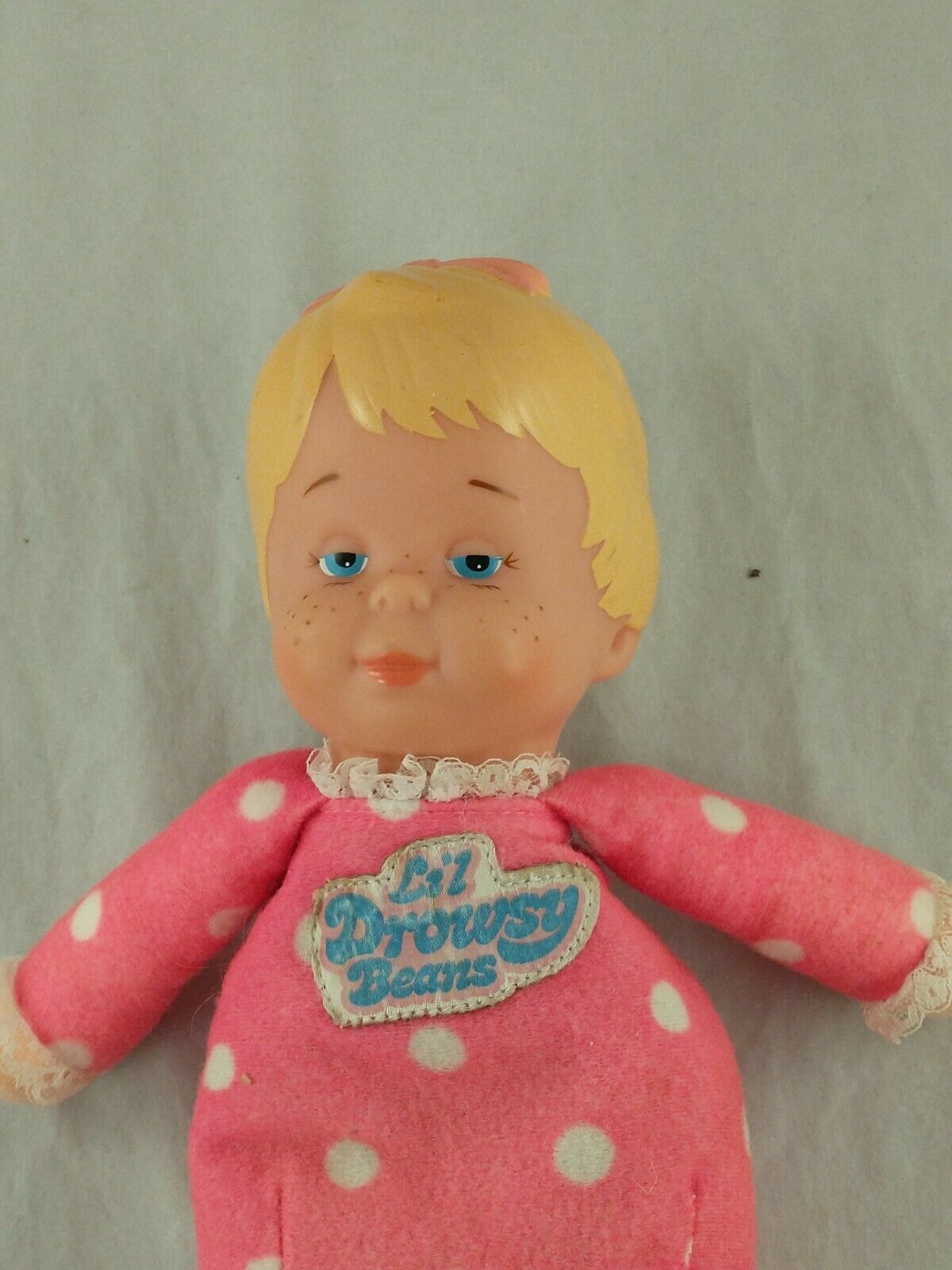 1982 Vtg. 10" Lil Drowsy Beans Doll Pink White Polka Dot *y
