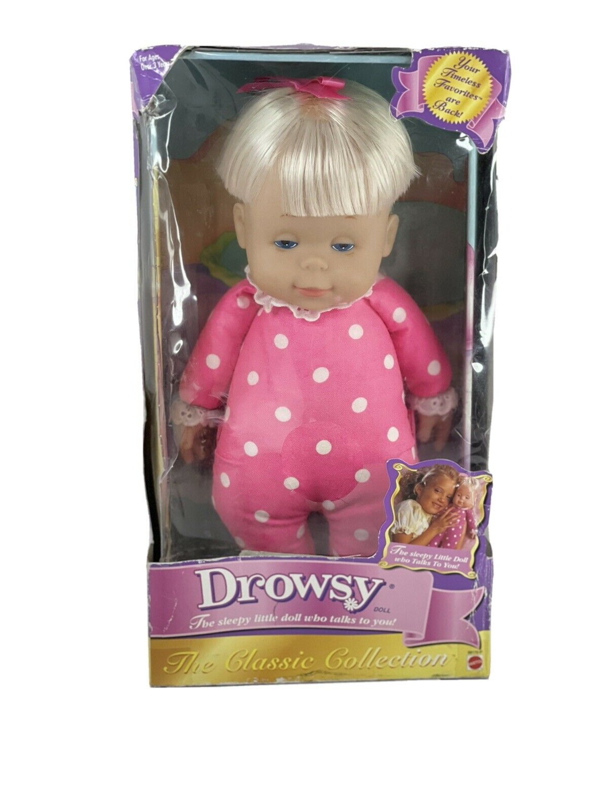 Nib Drowsy Talking Doll Mattel 15" Classic Collection 2000 Unopened Pink Vint